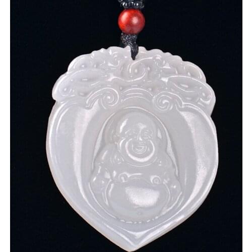 Natural Afghanistan White Jade Buddhism Pendant Necklace Jewellery Fashion Accessories Hand-Carved Luck Gift Sweater Chain