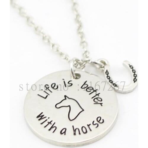 2016 new arrive Pet Loss jewelry "Life is Better with a horse" necklace horseshoe Pendant Necklace gifts for horse lovers