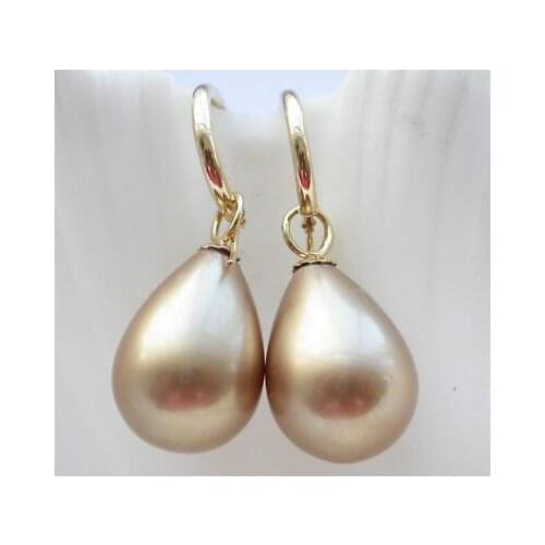 New Arrival Favorite Pearl Earrings 20mm Champagne South Sea Shell Pearl Dangle Earring 14k/20 GP Fine Jewelry Lady Gift