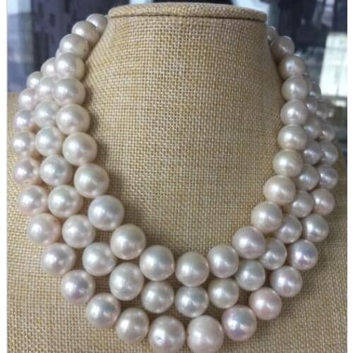 New single strands 13-14mm south sea round white pearl necklace 36inch plated Clasp earrings set