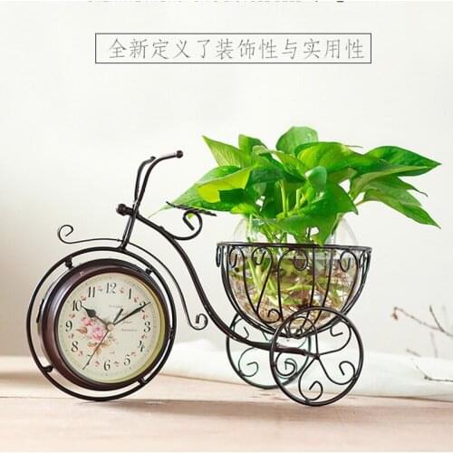 Office Desk Clock Creative Wrought Iron Bicycle Flower Basket Double-Sided Clock Craft Gift Decoration Clock Pendulum