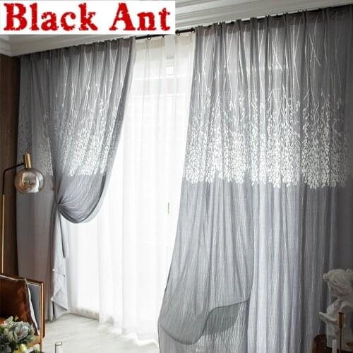 Hollow Out Gray Tulle Curtain For Living Room Window Screen Bedroom Bay Balcony Window Blinds Drape Nordic Style X-JD821#30
