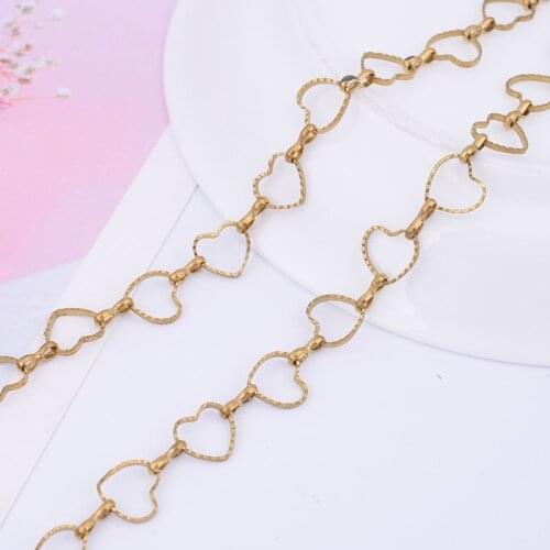 10mm wide DIY copper chain, handmade heart print pattern necklace found composition, copper color plating charm jewelry chain pr