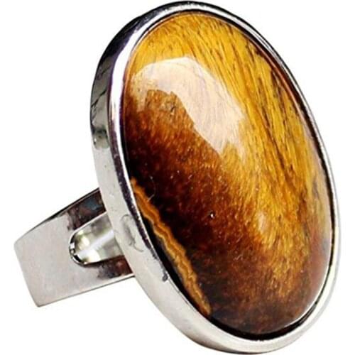 FYSL Silver Plated Oval Shape Tiger Eye Stone Resizable Finger Ring for Gift Lapis Lazuli Trendy Jewelry