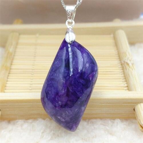 Natural Charoite Purple Rhombus Pendant 35x18x13mm From Russia Women Necklace Jewelry Fashion Bead AAAAA