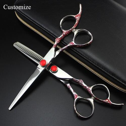 Customize professional Japan 440c Red Plum handle 6 '' hair salon scissors cutting barber Thinning shears hairdressing scissors