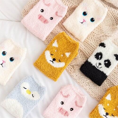Recommend !! women cartoon floor sleep sock autumn-winter plush coral fleece socks womens girls for wedding christmas gift