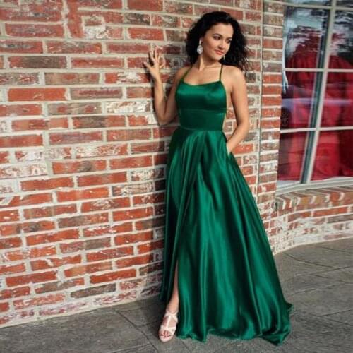 Chic Sexy Spaghetti Straps A-line Prom Dresses 2019 With High Split Sexy Backless Long Prom Gowns Criss Corset Abendkleider