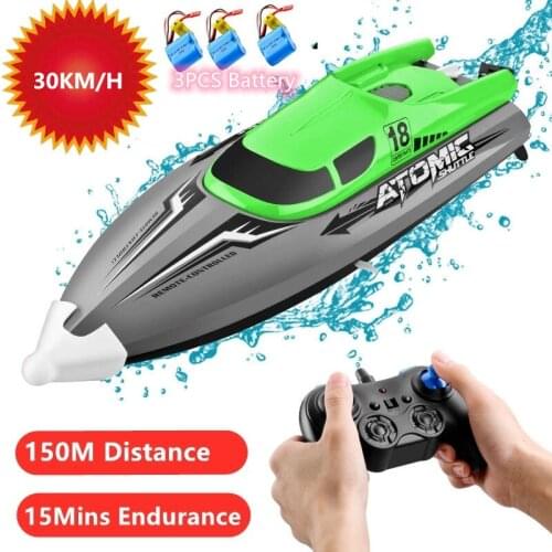 30KM/H High Speed Remote Control Racing Boat 150M Distance Speedboat Double Motor Water Cooling Cycle RTR Boat With 3pcs Battery