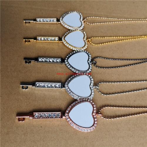 Sublimation blank heart key necklaces pendants with drill necklace pendant hot tranfer printing consumable 15pcs/lot