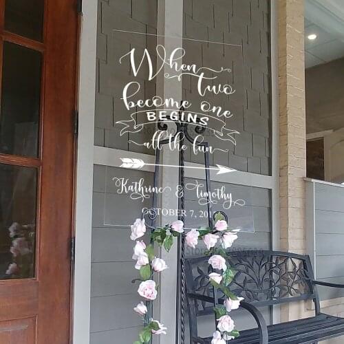 Wedding Two Become One Sign Decals Wedding Decor Customizable names date Glass Mirrors Wooden Board Arts Decor New Style LC953