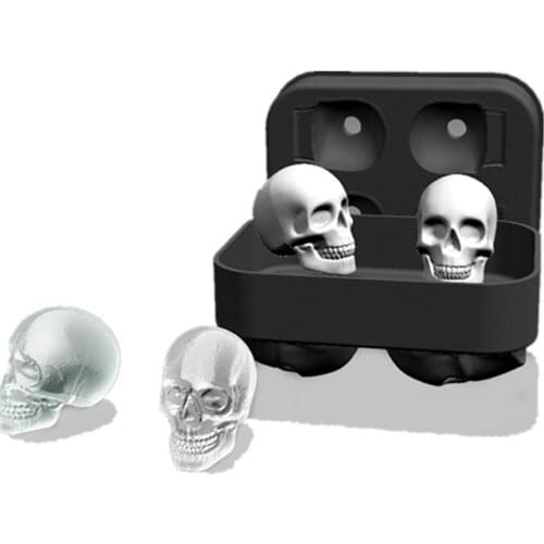 Creative 4 Cavity Skull Shape 3D Ice Cube Mold Cool Bar Party Wine Silicone Trays Maker Skeleton Form Ice Cram Mould DIY Tools