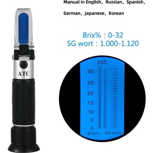 Yieryi New Hand Held 0~32% Brix 1.000-1.120 Beer Wort SG Specific Gravity Refractometer Brew Beer Refractometer Wort Dual Scale