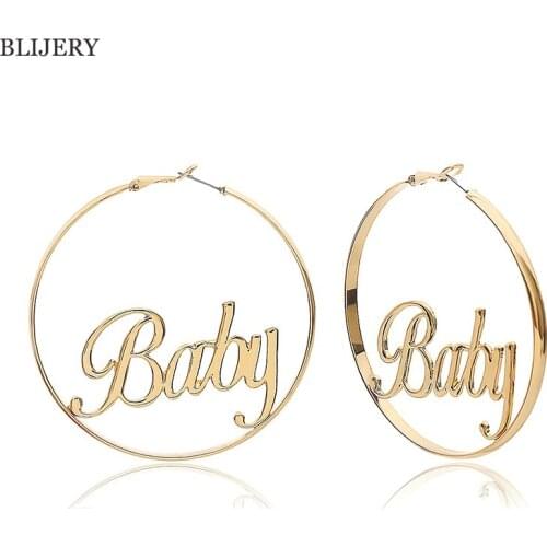 BLIJERY Punk Personality Big Circle with Baby Femme Chicana Letter Hoop Earrings Women Fashion Jewelry Oorbellen Female