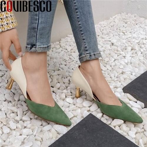 COVIBESCO Fashion Sweet Mixed Colors Womens Shoes Genuine Leather Elegant High Heels Pumps Autumn Wedding Dancing Shoes Woman
