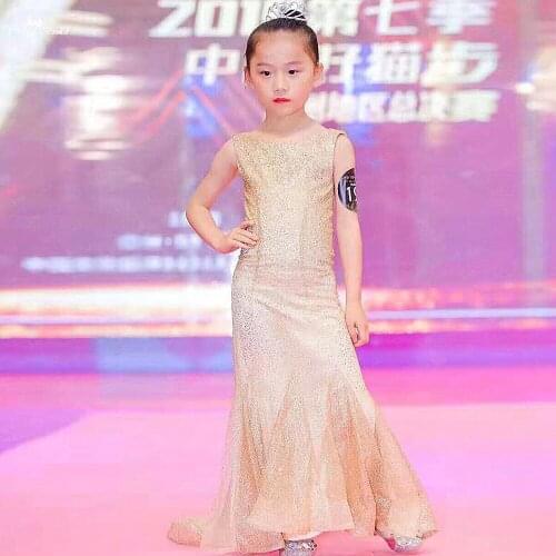 FG17 Real Pictures Mermaid Flower Girl Dresses Gold Glitter Dress