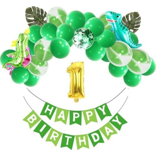 1set Dinosaur Birthday Party Balloons Baby Boy 16inch Gold Number Balls Jungle Animal Party Decorations Kids Globos