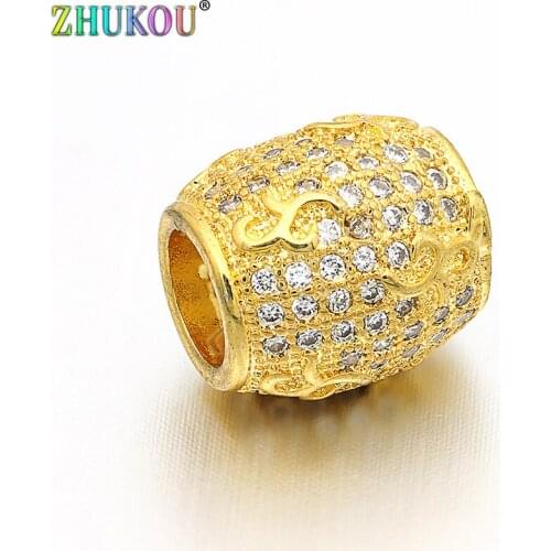 10*10mm Brass Cubic Zirconia Gold Spacer Beads DIY Jewelry Bracelet Necklace Making , Hole: 5mm, Model: VZ83
