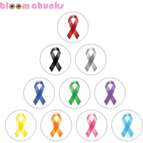 Pink purple green blue Ribbon 10pcs mixed 12mm/18mm/20mm/25mm Round photo glass cabochon demo flat back Making findings A5495