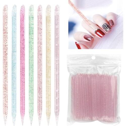 100Pcs Reusable Crystal Stick Cuticle Pusher Remover Tool Double End Nail Art Cuticle Pusher Pedicure Care Nail Manicures Tools