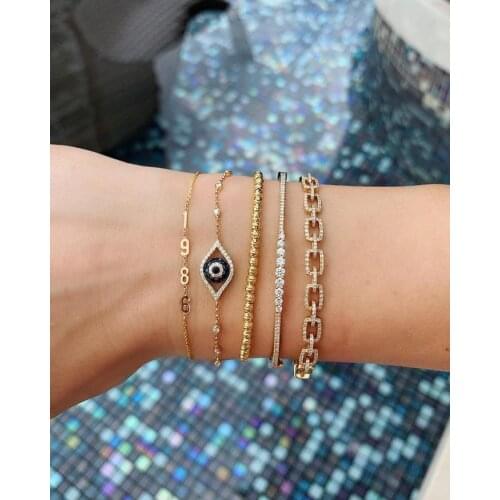 15+4cm AAA cubic zirconia cz link chain evil eye charm sweet lucky turkish jewelry bracelet