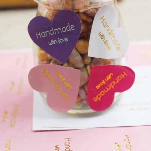 200PCS fushia/purple/pink/ heart shape DIY handmade label stickers gold/silver foil print gift labels tag 29*33cm