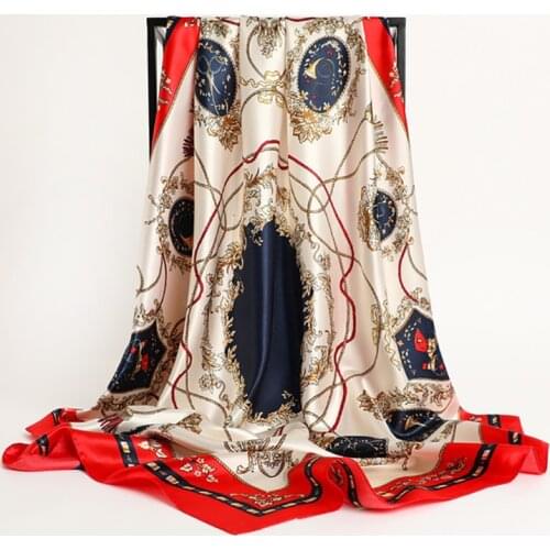 2021 Retro Neckerchief Female Silk Shawl Satin Square Scarf For Women New Headband Print Foulard Hijab Wraps Hair Bands Bandana