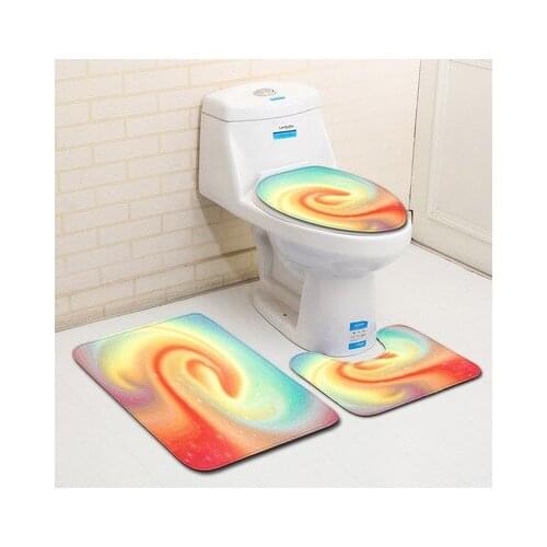 3 pcs/Set Bath Mat Classical Pattern Toilet Cover Foot Pad Non-slip Absorbent Bathroom Door Mat Flannel Soft Bathr Rug Carpet