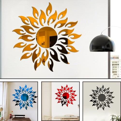 3D Mirror Wall Stickers Sun Flower Wall Sticker DIY Acrylic TV Background Art Mural Decor mirror Bathroom Home Office Decoration