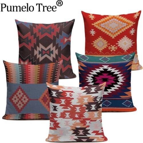 45X45 Cushion Cover Print Blue Red Turkish Ethnic Kilim Pillow Case Cushion Covers For Sofa Home Vintage Decorative Pillow