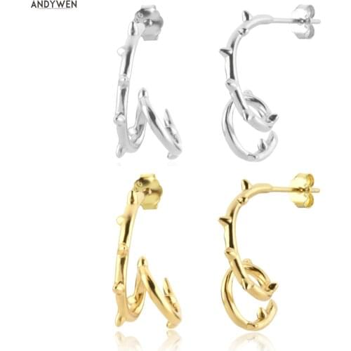 ANDYWEN 925 Sterling Silver Gold 2021 Screw Twist Stud Earring Piercing Clips Pendiente 2021 Fine Jewelry For Party Piercing