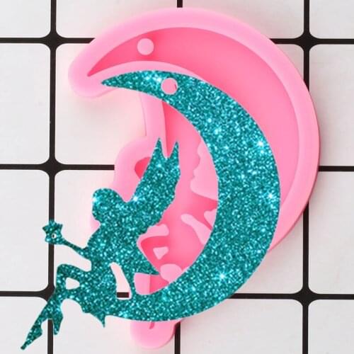 Shiny Glossy Moon Fairy Angel Epoxy Resin Craft Keychain Silicone Mold Polymer Clay Pendant DIY Handmade Charms Moulds
