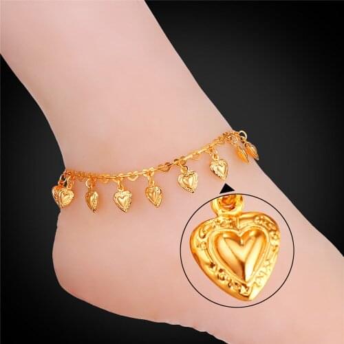 Kpop Heart Anklet Foot Bracelets Gift For Women/Girl yellow Gold/Silver Color Trendy Jewelry For Women Foot Jewelry A218