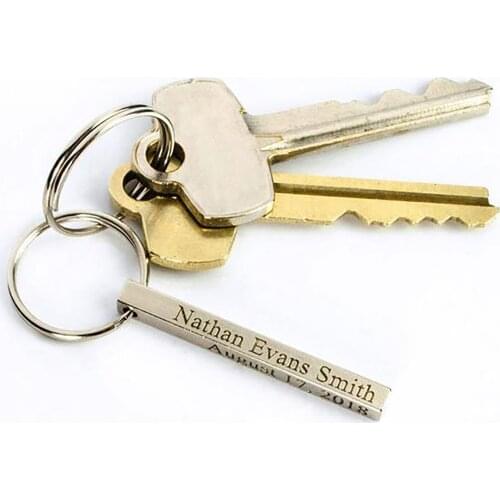 Custom 4 Sided Text Cuboid Bar Keyring Personalized High Quality Stainless Steel Keychain Charm Simple Design Gift For Women Men