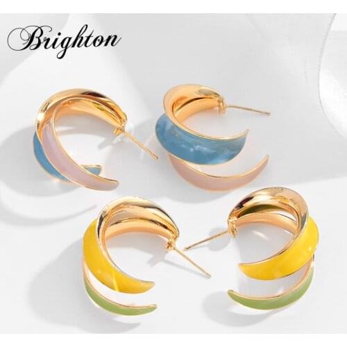 Brighton Bohemia Colorful Metal Stud Earrings For Women Geometric Arc Alloy Summer Gifts Earring Fashion Ear Jewelry Brincos