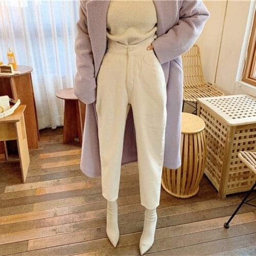 Female Harem Pants Fashion High Waist White Pencil Pants Spring 2021 Streetwear Button Pants Placket Ladies Loose Pants