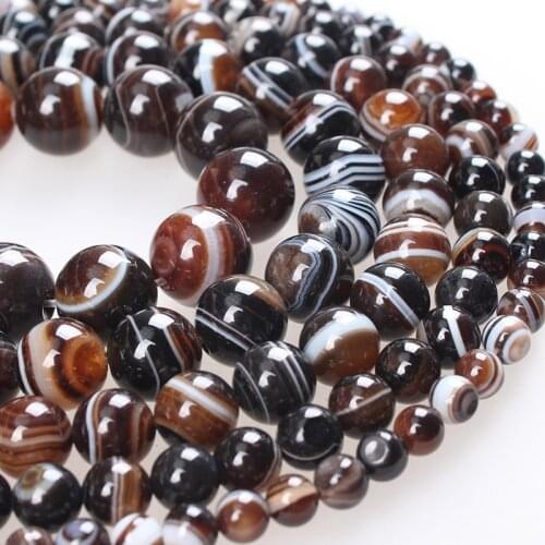 Natural Stone Beads AAA Coffee Stripe Agates Round Loose Beads 6 8 10 12 14mm Beads For Bracelets Necklace Diy Jewelry Making