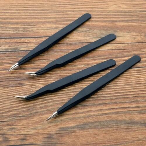 Hot 1Pc Anti-static ESD Stainless Steel Tweezers Maintenance Tools Industrial Precision Curved Straight Tweezers Repair Tools