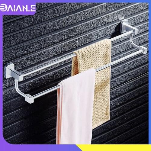 Double Towel Bar Aluminum Washroom Towel Rack Hanging Holder Wall Mounted Bathroom Accessories Towel Holder Hanger Storage Shelf
