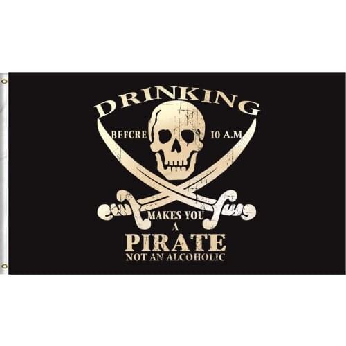 3x5 FT Drinking Before 10 Am Pirate Flags - Jolly Roger Flags-Fading Materials - Bright Colors Anti-Pirate Flags Polyester Brass