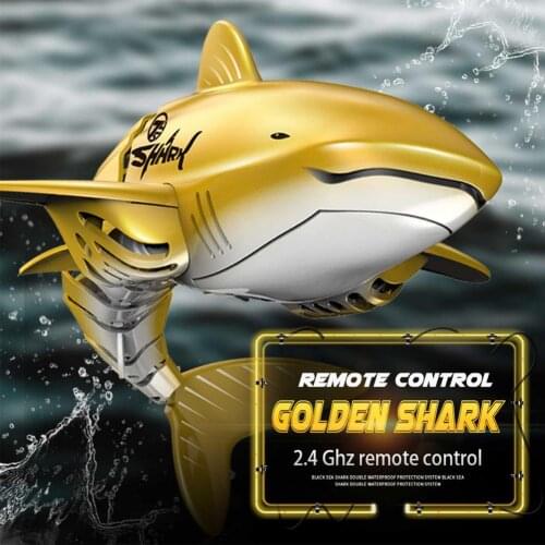HOT 2.4G Golden Shark RC Boat With Light Radio Simulation Waterproof Long Battery Life Electric Racing Boat Toys For Children