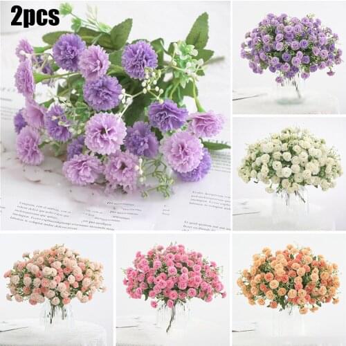 Carnation Artificial Flowers 20Heads Silk Artificial Silk Flower Head Flowers Carnation Decor Wedding Home Fake Bouquet 2PCS