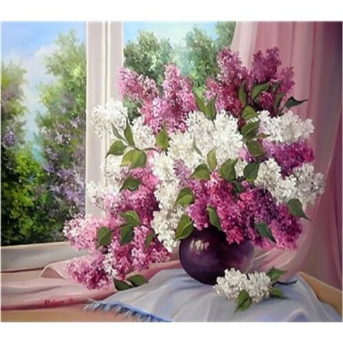 Colorful flowers in the vase Oil Painting Flower In Vase Painting By Numbers DIY Canvas Picture Hand Painted Home Decoration