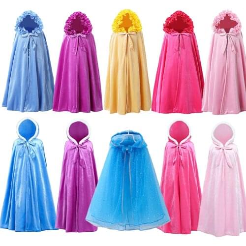 Girls Princess Costume Cloak Hooded Coat Cape Elsa Anna Aurora Rapunzel Fancy Party Mantel Clothes Children Party Accessories