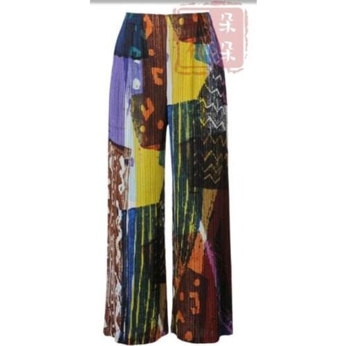 HOT SELLING Miyake Retro print long pants straight pants IN STOCK