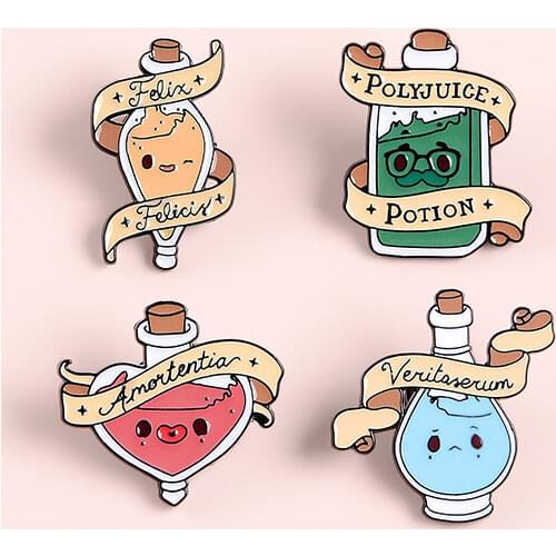 Fashion Cartoon Magic Potion Metal Enamel Brooch Witch Lucky Badge Pin Cute Trendy Costume Backpack Jewelry Accessories Gift