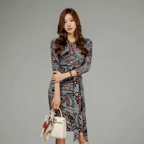 Korean Style Modis Vintage Dress Women Three Quarter Sheath Bodycon Dress Women with Sahses Slim Robe Longue Femme Autumn Dress