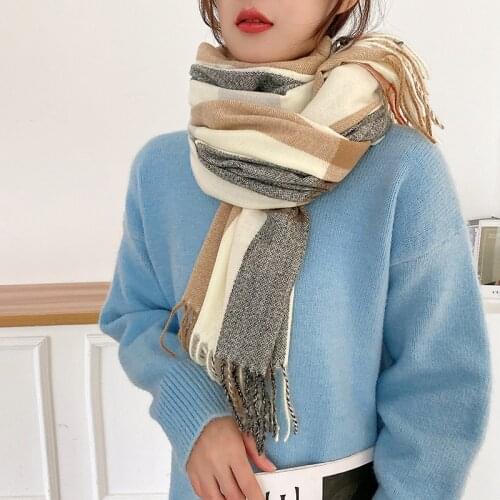 Fashion Imitation Cashmere Women Vintage Plaid Scarf Winter Warm Shawl Long Wrap Bandana Outdoor Tassel Female Thick Blanket