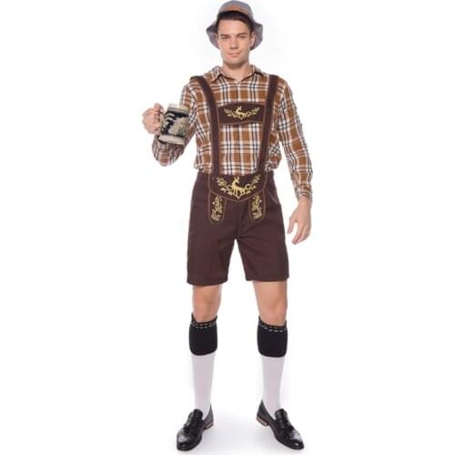 Mens Oktoberfest Costumes Traditional German Lederhosen Bavarian Beer Male Cosplay Halloween Party Clothes