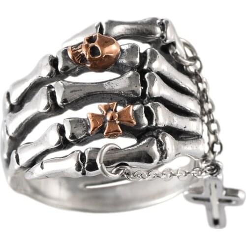 BOCAI New 100% s925 Silver Jewelry Retro Skull Ghost Bracelet Cool Cross 2021 Trend Punk Rock Mens Ring